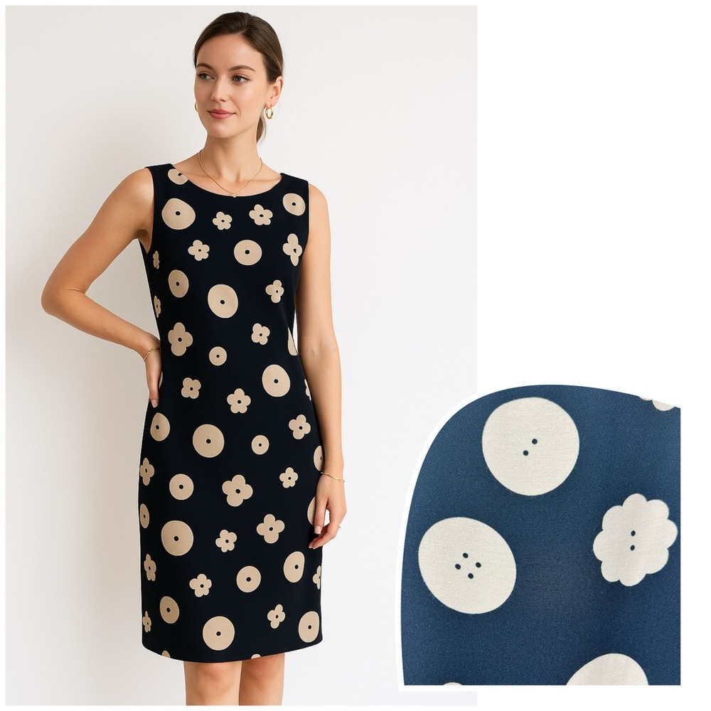 VINTAGE | JAEGER Black and Cream Button Print Dress - RARE GEM